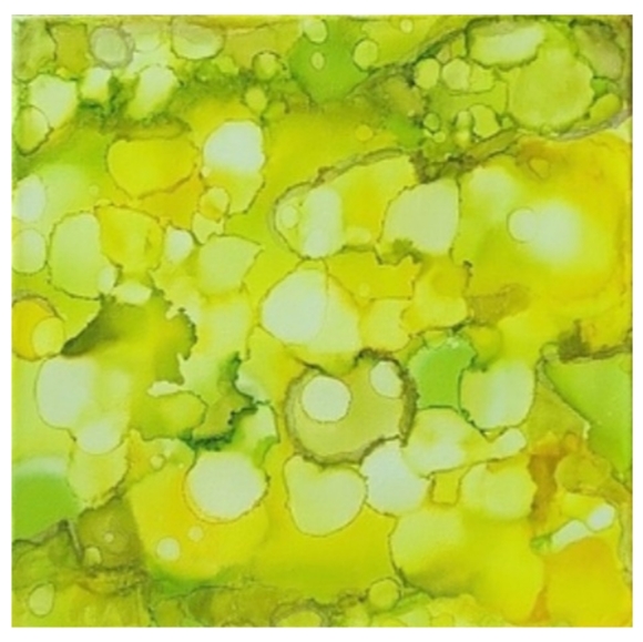 Hand Crafted Other - Hand Crafted Yellow and Green Abstract Design 12 x 12 Inches Canvas Painting
